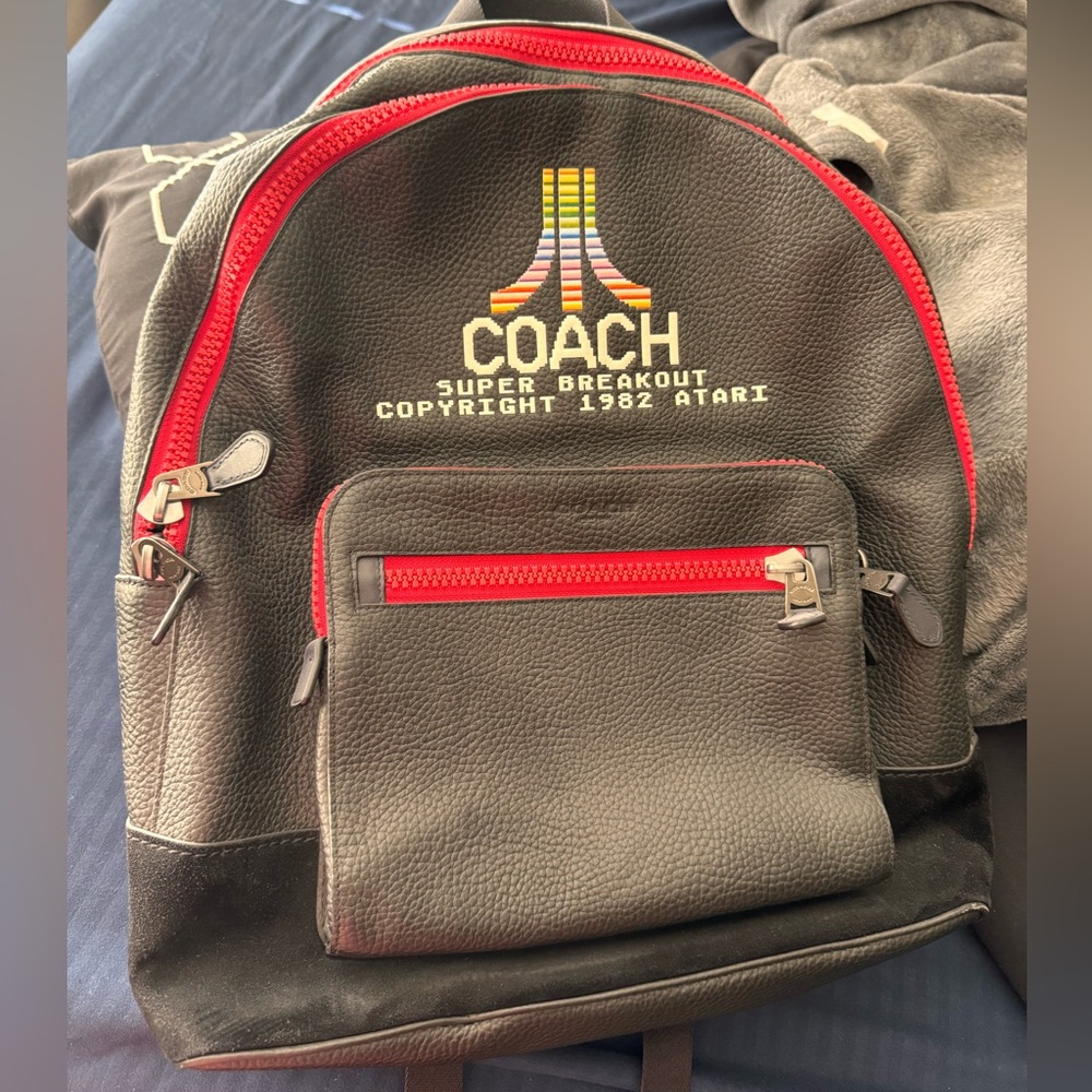 Rare COACH ATARI Backpack Leather Grain Black Red